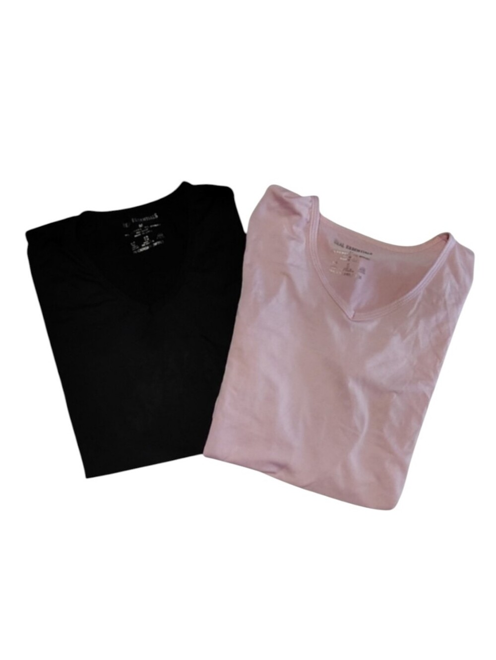 Real Essentials Black & Pink Casual V-Neck Short SleeveTees Bundle Size Medium